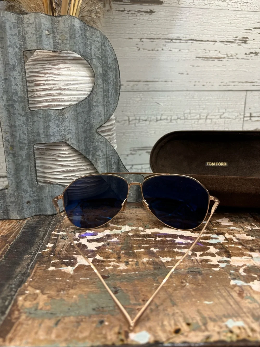 Tom Ford Cyrus Rose Gold Aviator Sunglasses with Brown Case - Dust Wipe Included